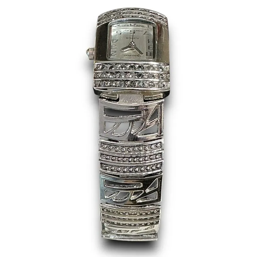 Geneva Y2K Vintage Platinum with Back & Crystal Rhinestones Tonneau Shaped Face